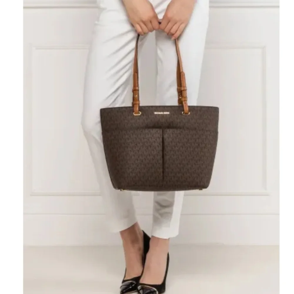 Michael Kors Brown Monogram Logo Tote Shoulder Satchel Classic Bedford 14x10